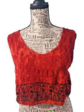 Womens  Crop Top Fire Orage Stretch Smocked Sleeveless OS
